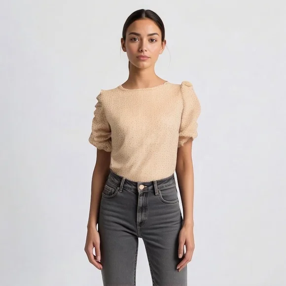 Jules & Leopold Women's Half Sleeve Ruched Top Womens Sz Small Beige Nude - Picture 2 of 9